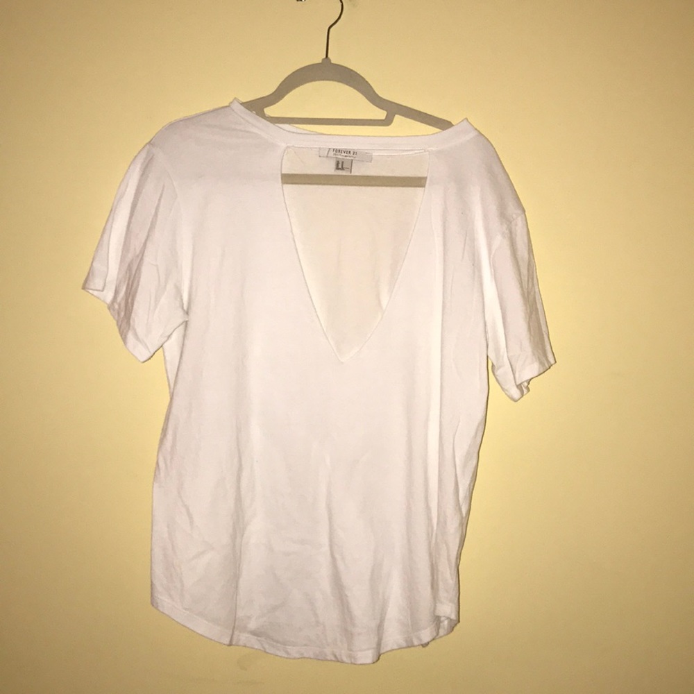 White deep v neck oversized shirt